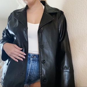 Vintage Black Faux Leather Button Down Blazer Jacket
